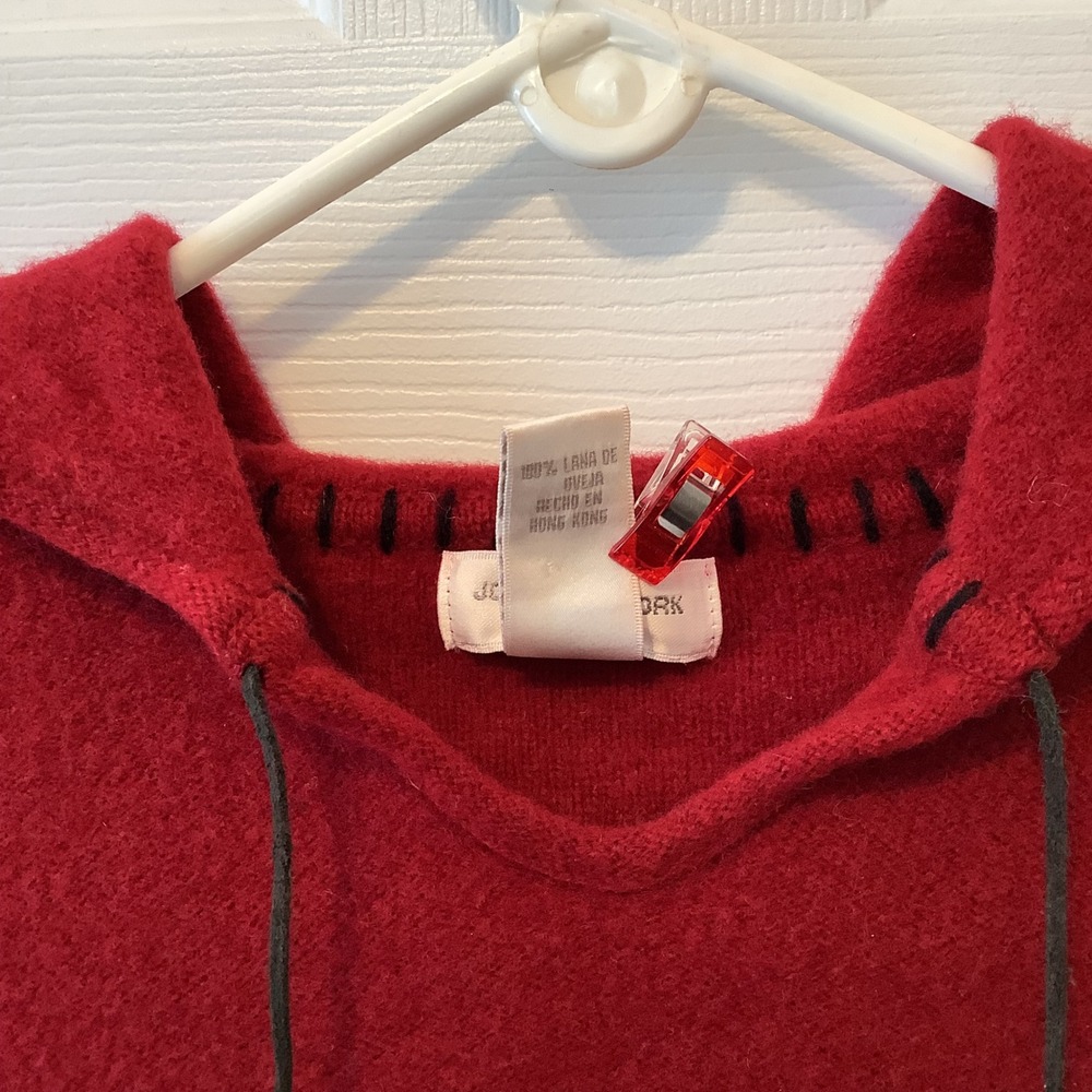 Jones New York Sport Red Lambswool Fringe Hooded Sweater Southwestern Small - Picture 7 of 8